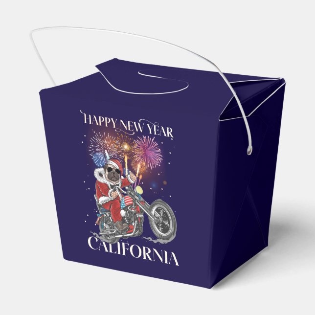 Dog Drives A Motorcycle To California Favor Boxes (Back Side)