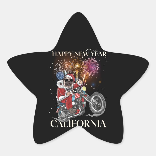 Dog Drives A Motorcycle To California Star Sticker (Front)