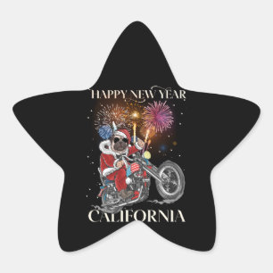 Dog Drives A Motorcycle To California Star Sticker