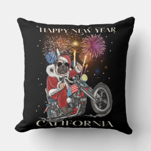 Dog Drives A Motorcycle To California Throw Pillow