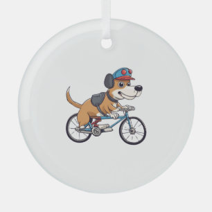 dog driving a bicycle glass ornament