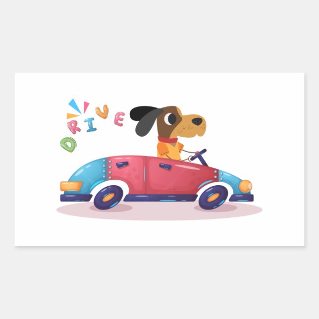 Dog Driving A Car Rectangular Sticker (Front)