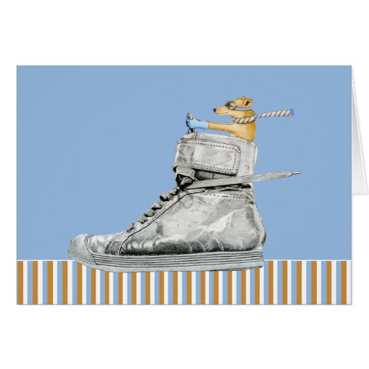 Dog Driving a Shoe striped Card (Front Horizontal)