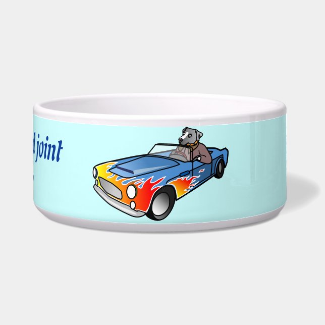 Dog driving car bowel. bowl (Front)
