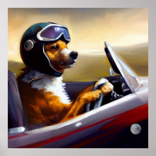 Dog Driving Racecar Poster