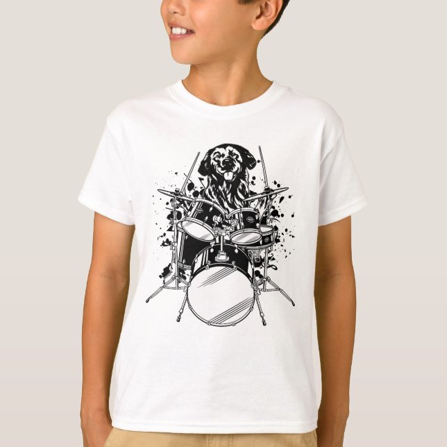 Dog Drummer Playing Drums Boy T-Shirt (Front)