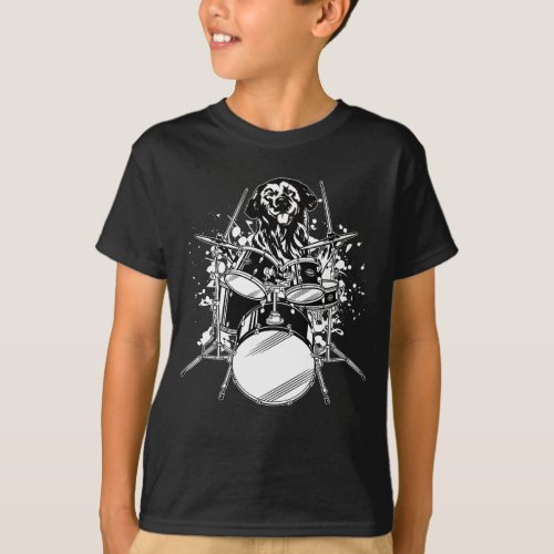 Dog Drummer Playing Drums Boy T_Shirt