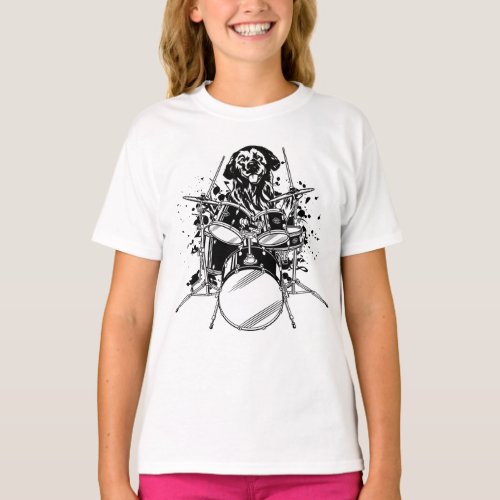 Dog Drummer Playing Drums Girl T_Shirt