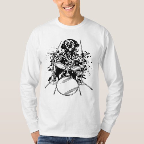 Dog Drummer Playing Drums Men LS T_Shirt