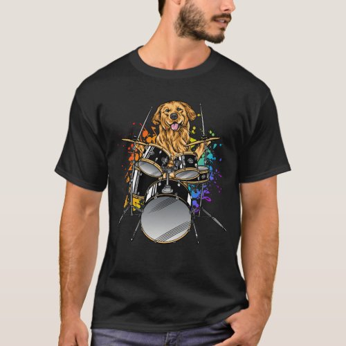 Dog Drummer Playing Drums Men T_Shirt