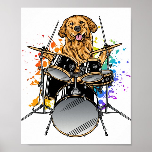 Dog Drummer Playing Drums Poster (Front)