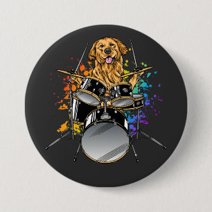 Dog Drummer Playing Drums Round Button