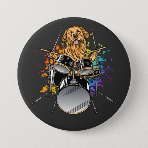 Dog Drummer Playing Drums Round Button