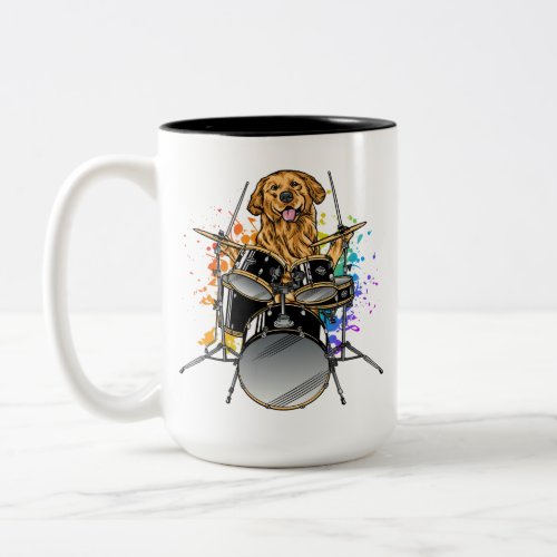 Dog Drummer Playing Drums Two_Tone Coffee Mug