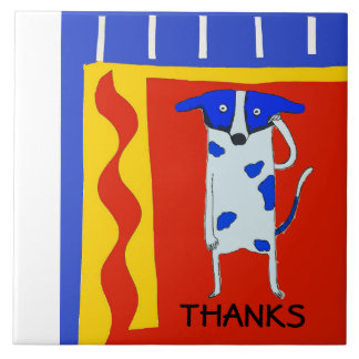 Dog, Dutch Delft Look, edit text Ceramic Tile