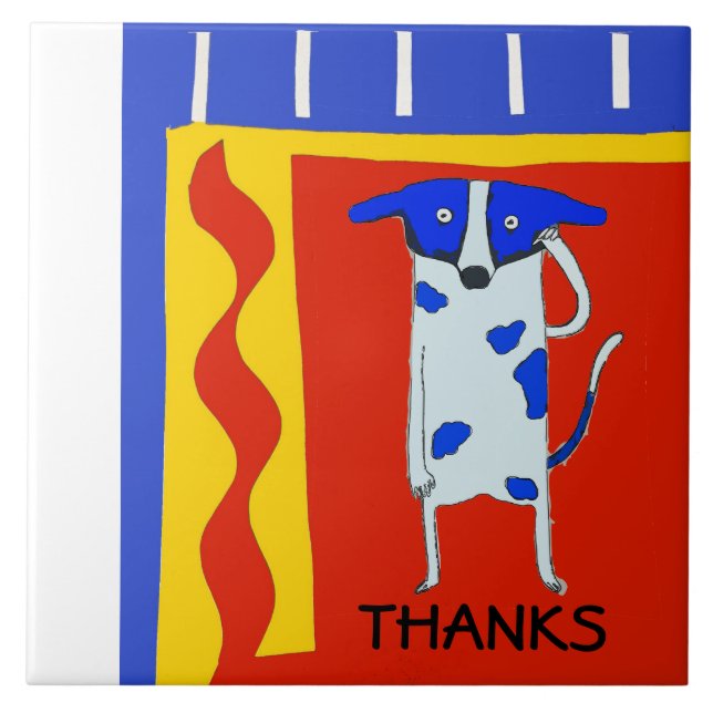 Dog,  Dutch Delft Look, edit text Ceramic Tile (Front)