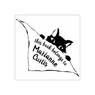Dog-eared kitten bookplate "This Book Belongs To" Rubber Stamp