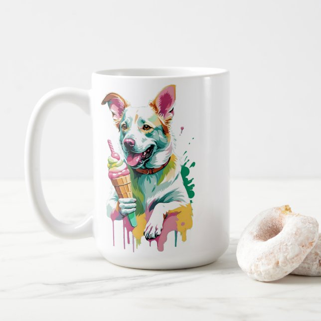 Dog eating an icecream coffee mug (With Donut)
