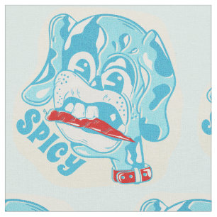 Dog eating hot chili pepper fabric
