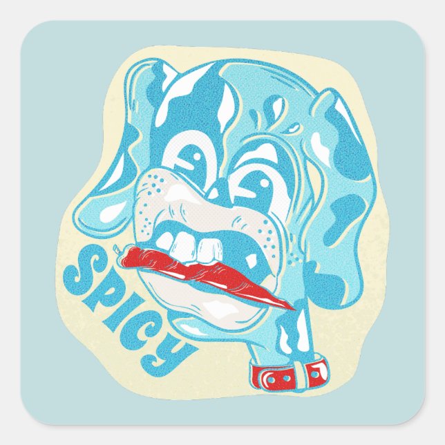 Dog eating hot chili pepper square sticker (Front)