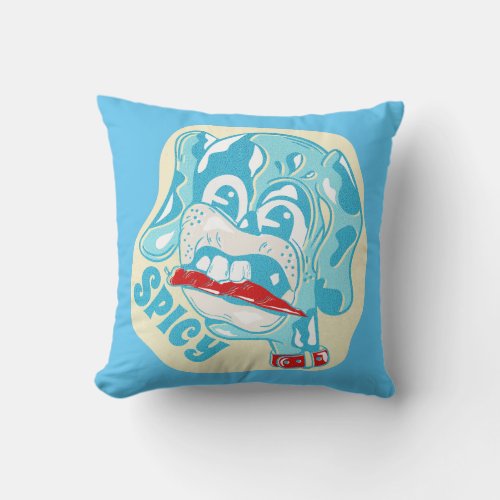 Dog eating hot chili pepper throw pillow