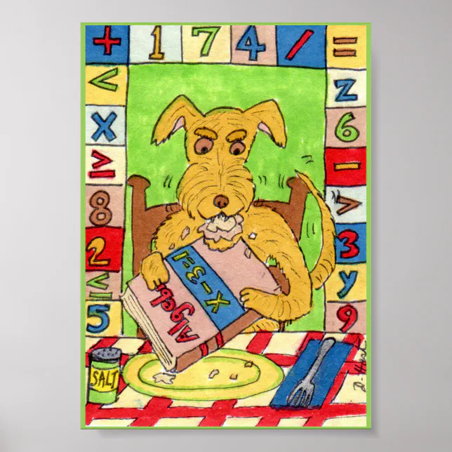Dog Eating Math Homework Mini Folk Art Poster | Zazzle
