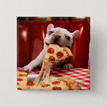 Dog Eating Pizza Slice Button by AvantiPress at Zazzle
