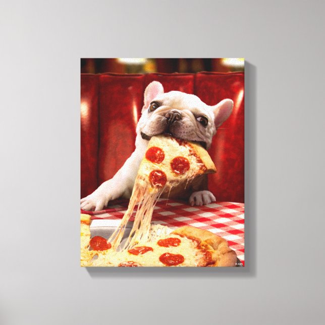 Dog Eating Pizza Slice Canvas Print (Front)