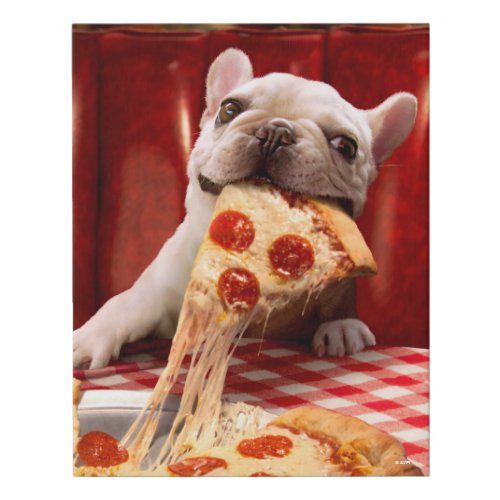 Dog Eating Pizza Slice Faux Canvas Print