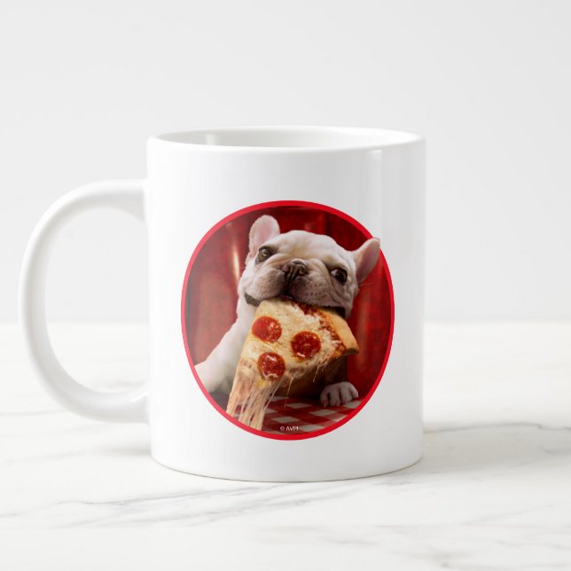Dog Eating Pizza Slice Giant Coffee Mug (Left)
