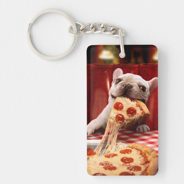 Dog Eating Pizza Slice Keychain (Front)