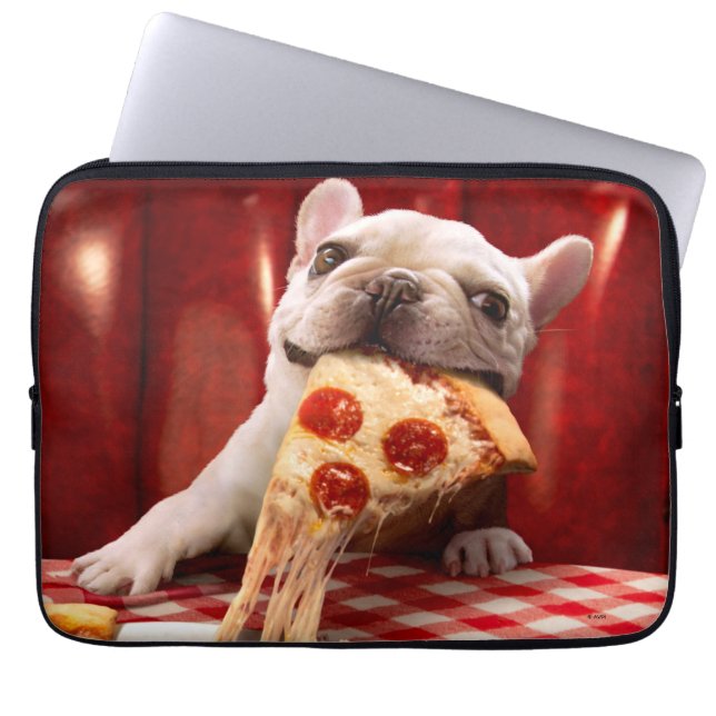 Dog Eating Pizza Slice Laptop Sleeve (Front)