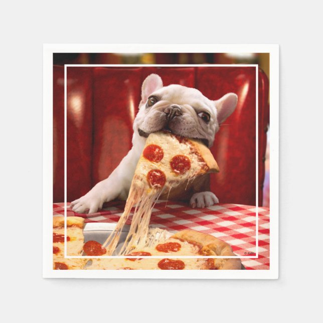 Dog Eating Pizza Slice Napkins (Front)