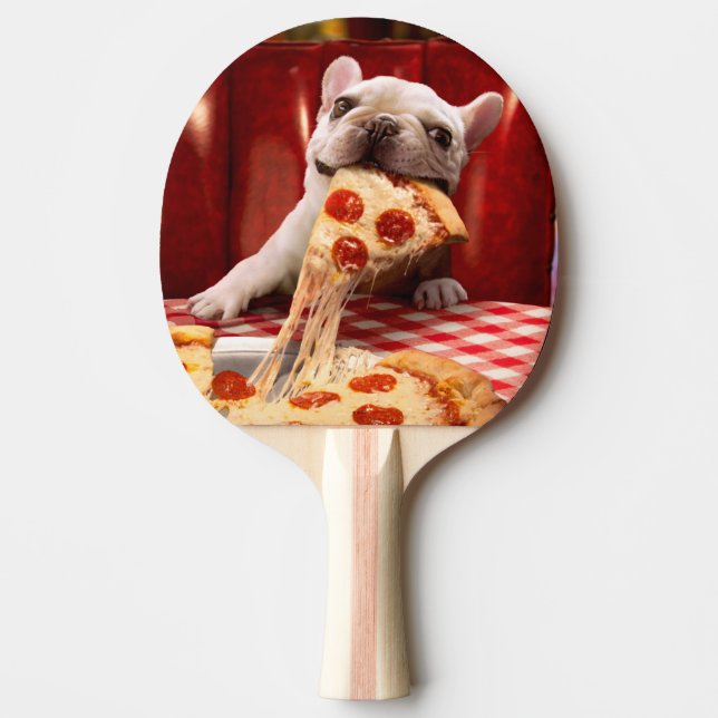 Dog Eating Pizza Slice Ping Pong Paddle (Front)