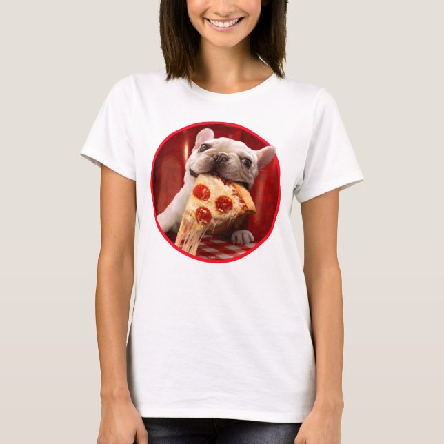 Dog Eating Pizza Slice T-Shirt (Front)