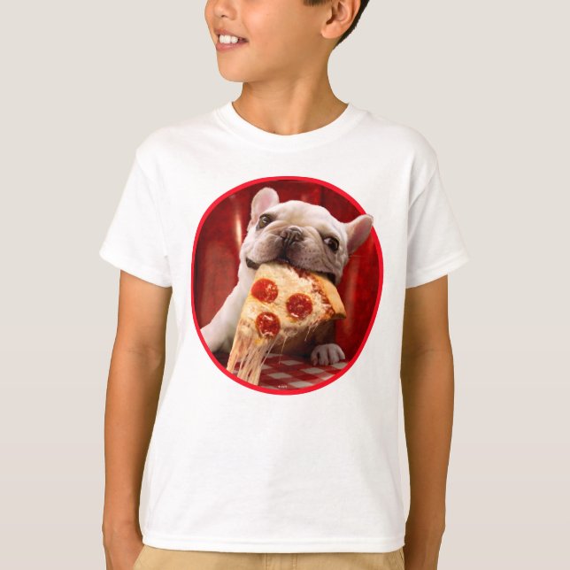 Dog Eating Pizza Slice T-Shirt (Front)