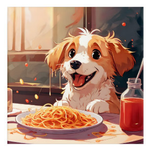 Dog eating spaghetti acrylic print