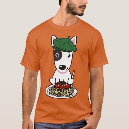 Dog eating Spaghetti bull terrier T_Shirt