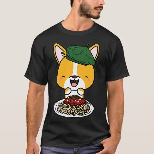 Dog eating Spaghetti corgi T_Shirt