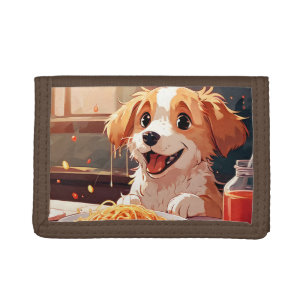 Dog eating spaghetti tri-fold wallet