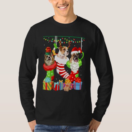 Dog English Bulldog Christmas Socks  Xmas Pajama P T-Shirt