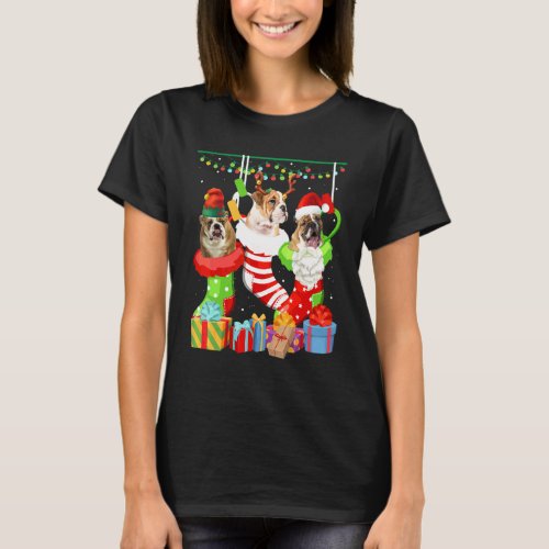 Dog English Bulldog Christmas Socks  Xmas Pajama P T-Shirt