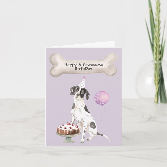 Dog English Pointer Has birthday party hat cake Holiday Card (Front)