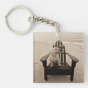Dog Enjoying the Beach Keychain