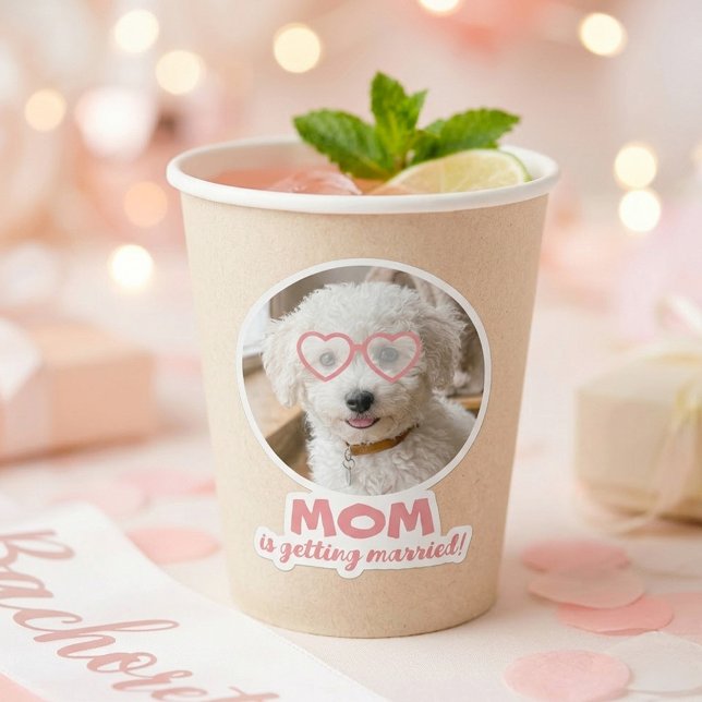 Dog Face Bachelorette Bridal Pet Photo Favors Sticker (Mom Is Getting Married Funny Dog Photo Bachelorette Party Stickers)