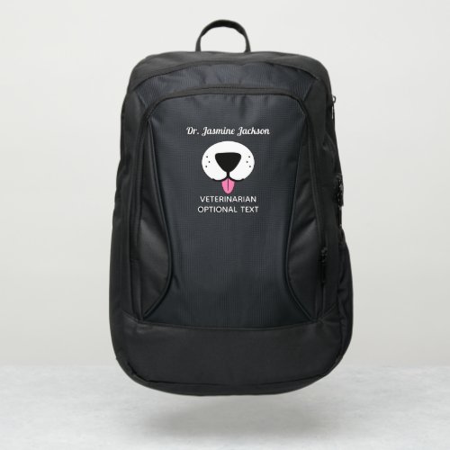 Dog face black nose pink tongue fun animal port authority backpack