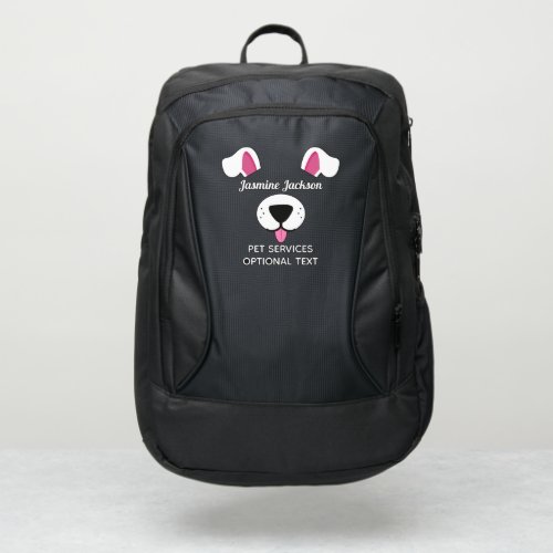 Dog face black nose pink tongue white ears fun port authority backpack
