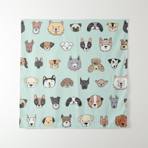 Dog Face Cartoon Doodle Pattern Tapestry
