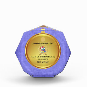 Dog face illustration canine show medal blue acrylic award
