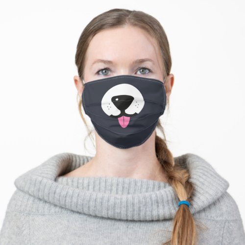 Dog face with nose and tongue dark grey fun adult cloth face mask